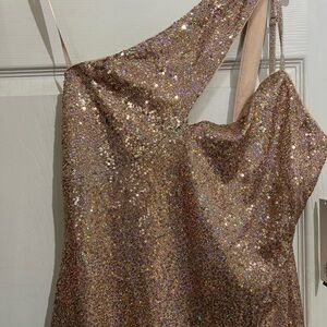 Aqua Formal Sequin Dress in Glittering Brown